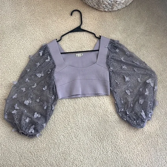 Free People Purple Lilac intimately Butterfly Top by Crop - Picture 10 of 12